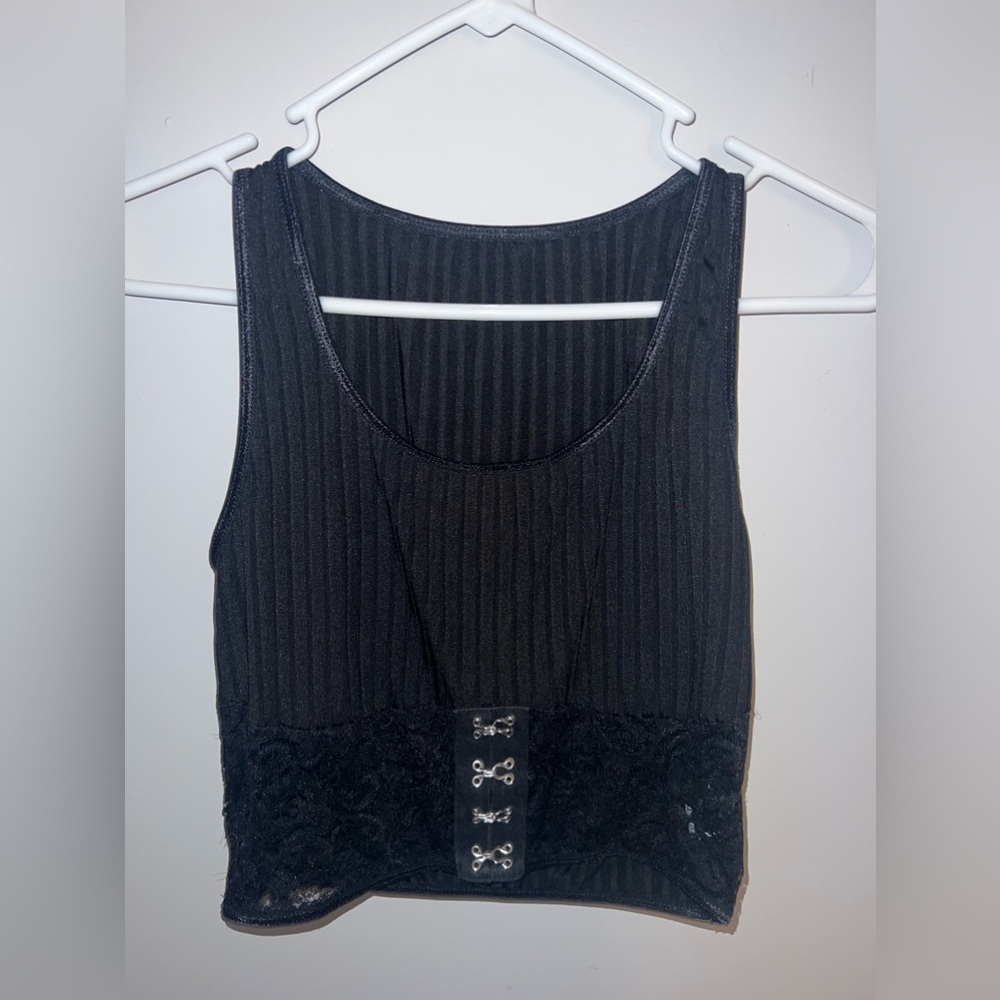 Cropped tank with black lace corset